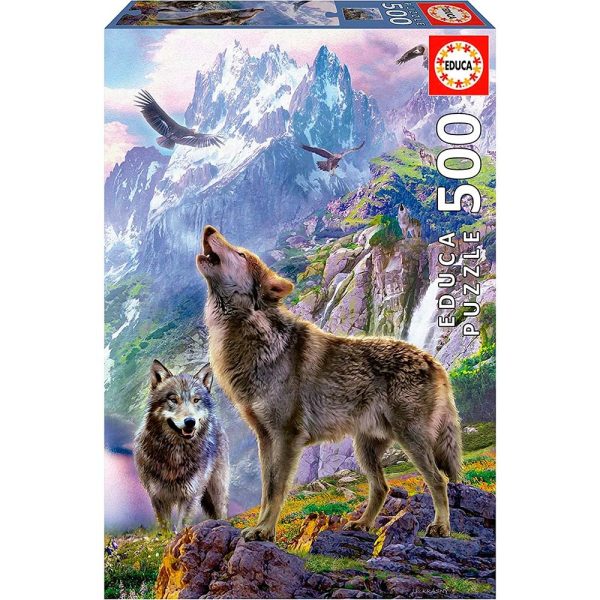 Puzzle Educa 500 piezas Lobos en las rocas