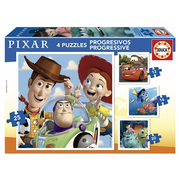 Disney Pixar puzzles Progresivos 12-16-20-25 piezas