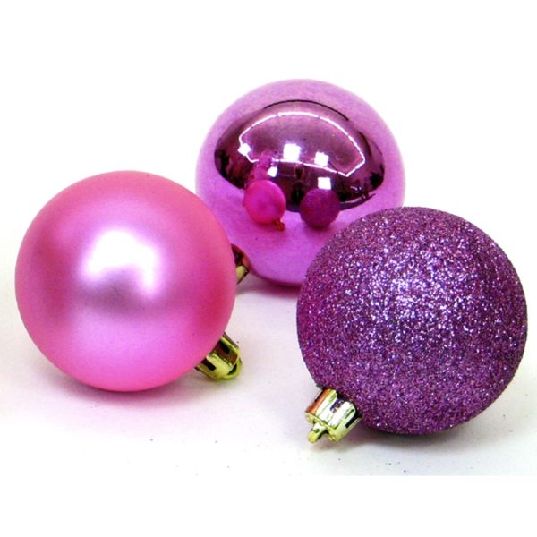 Set 9 bolas Navidad rosa 3 texturas 60 mm
