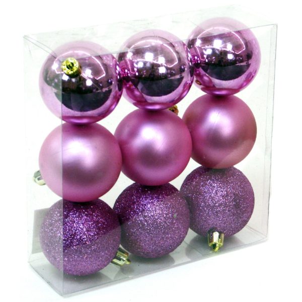 Set 9 bolas Navidad rosa 3 texturas 60 mm